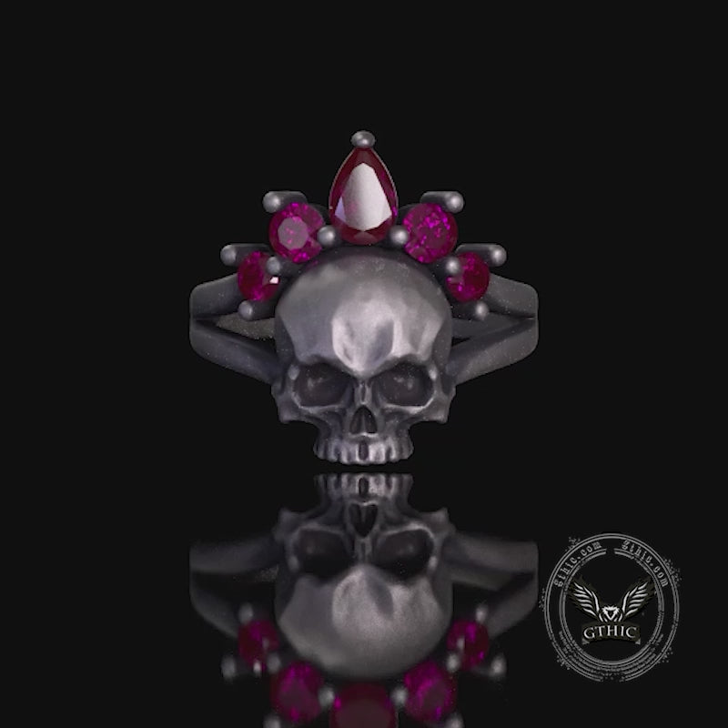 Gothic Crown Skull Sterling Silver Zircon Ring