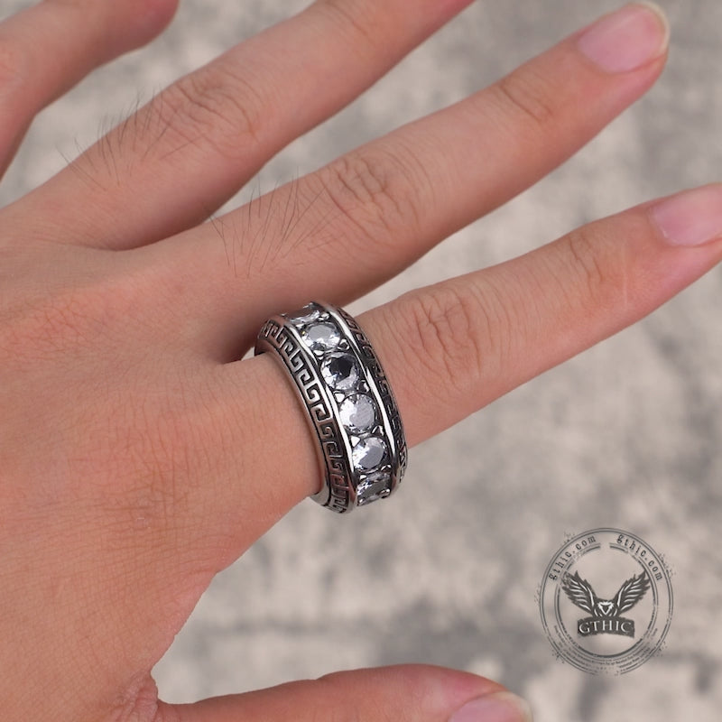 Vintage Six-Word Mantra Zircon Stainless Steel Ring