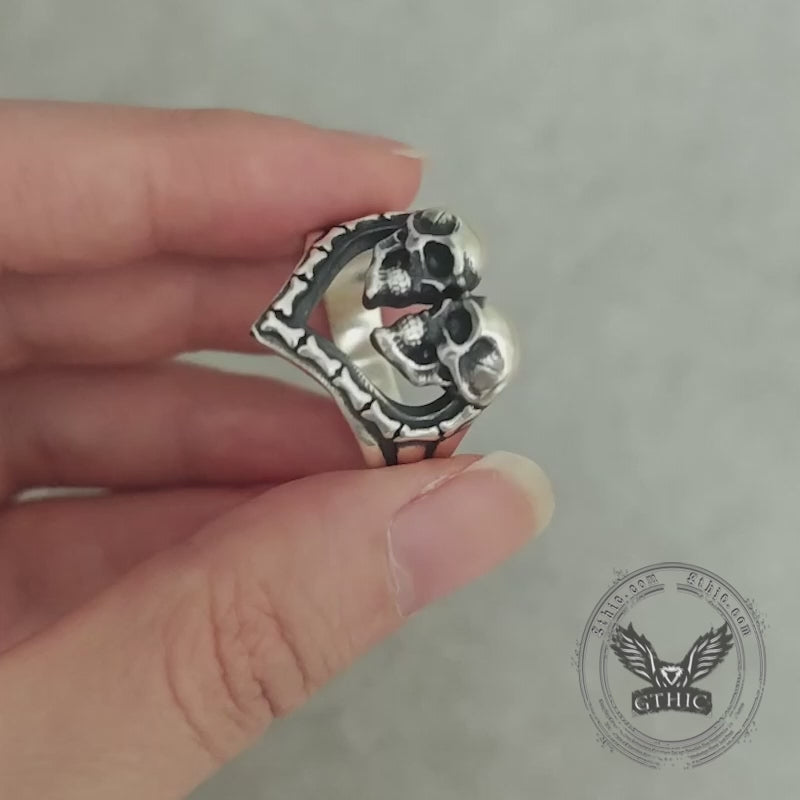 Till Death Do Us Part Skull Heart Sterling Silver Ring