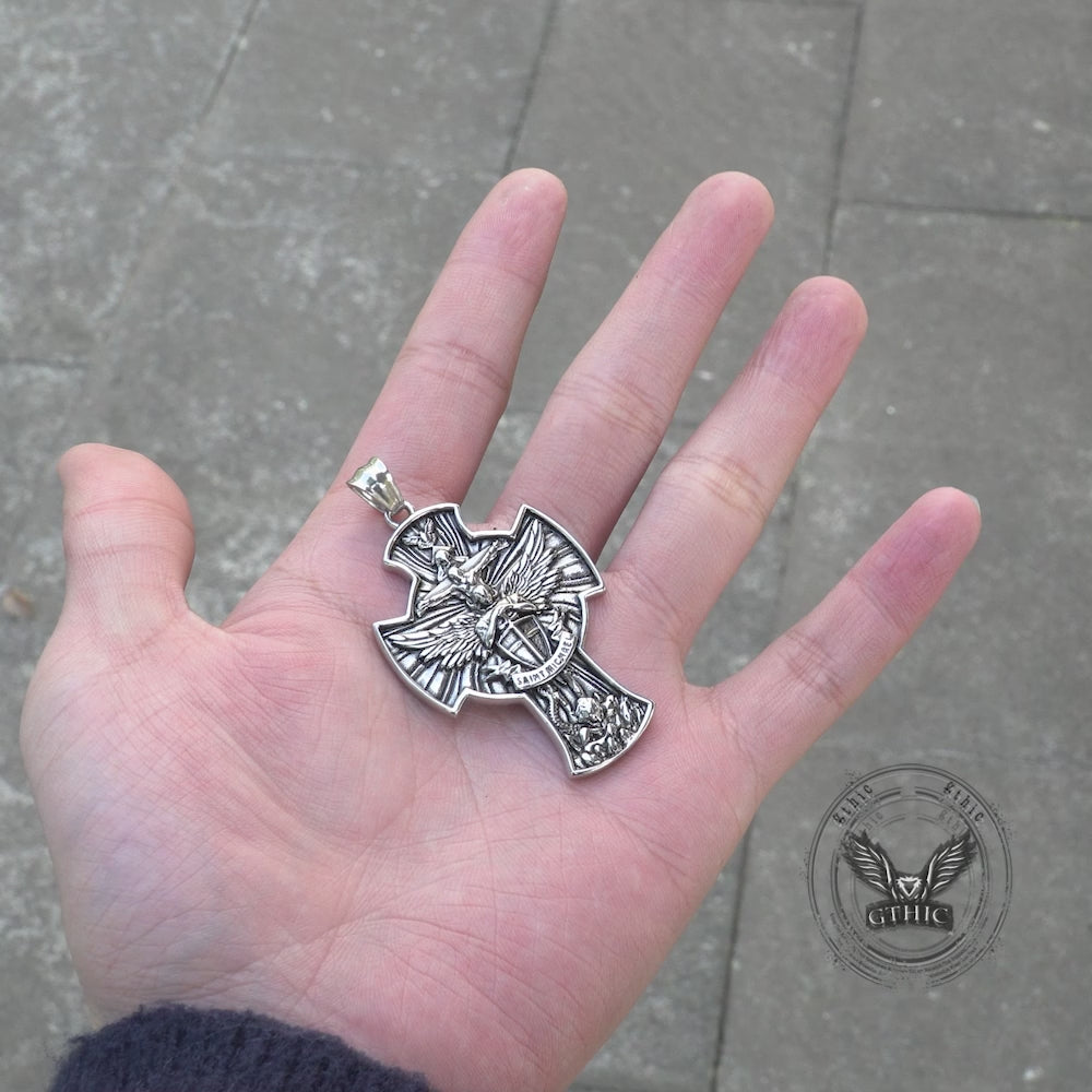 Saint Michael Sword Stainless Steel Cross Pendant