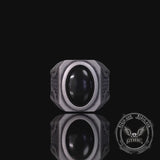 Steampunk Gear Black Gem Sterling Silver Ring