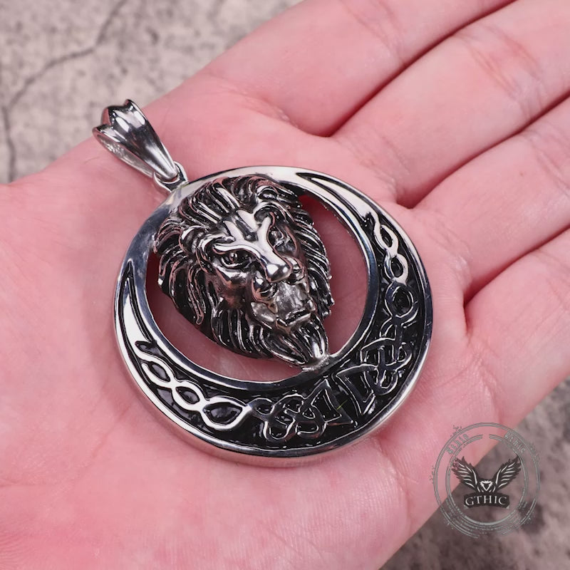 Punk Celtic Gem Hollow Lion Head Stainless Steel Pendant