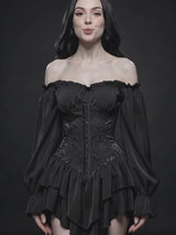 Stylish Jacquard Paneling Ruffled Off-Shoulder Dress