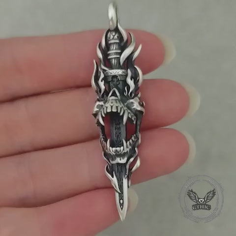 Skull Dagger Sterling Silver Gothic Pendant