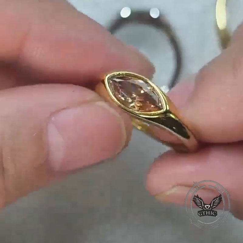 Simple Horse Eye Gemstone Stainless Steel Ring