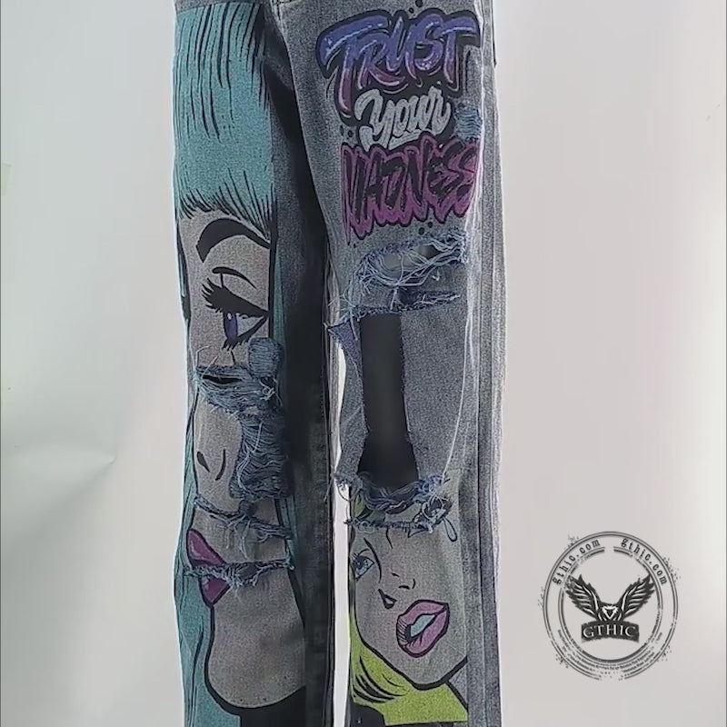 Patch Skull Print katoenen heren punkbroek