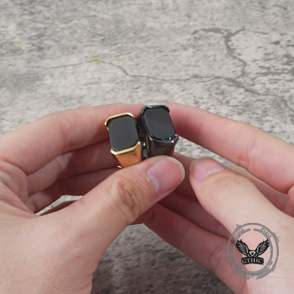 Simple Smooth Black Gemstone Stainless Steel Ring