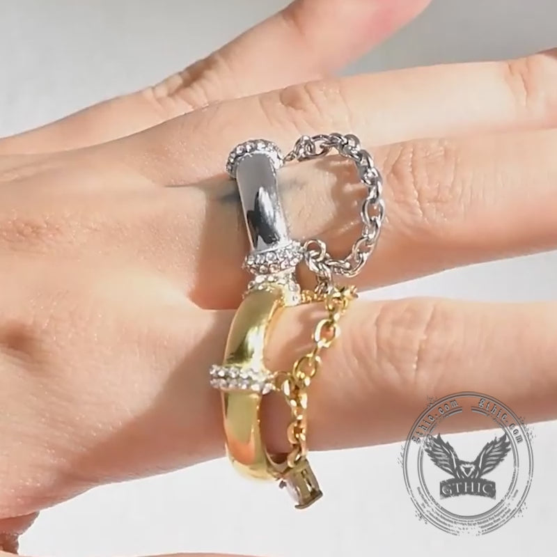 Simple Teardrop Pendant Chain Stainless Steel Ring