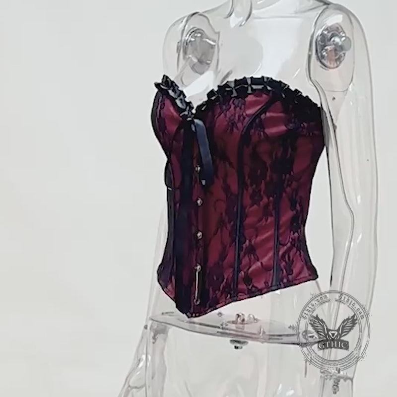 Dark Style Slim Lace V-Neck Lace-Up Tube Top