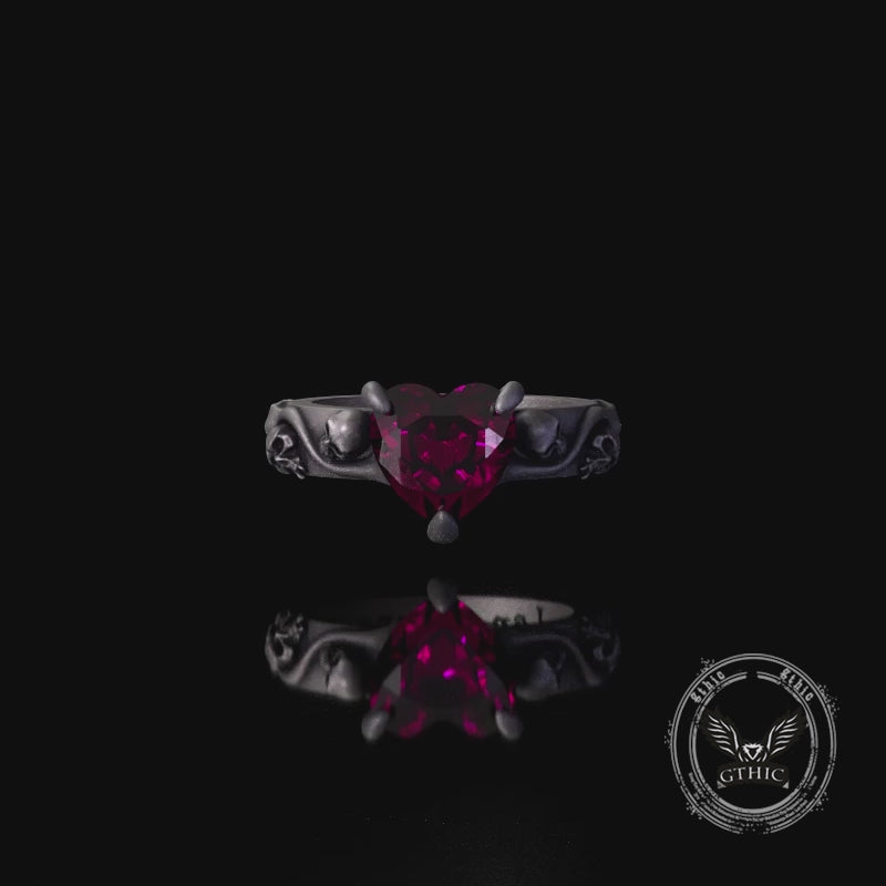 Till Death Do Us Part Heart Gem Sterling Silver Skull Ring