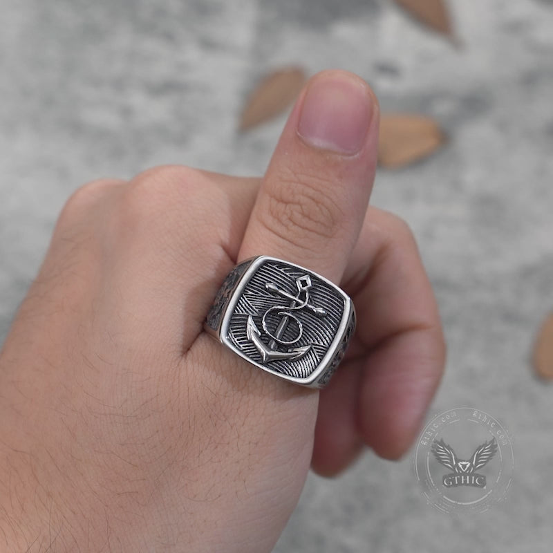 Nordic Anchor Compass Stainless Steel Ring | Gthic.com