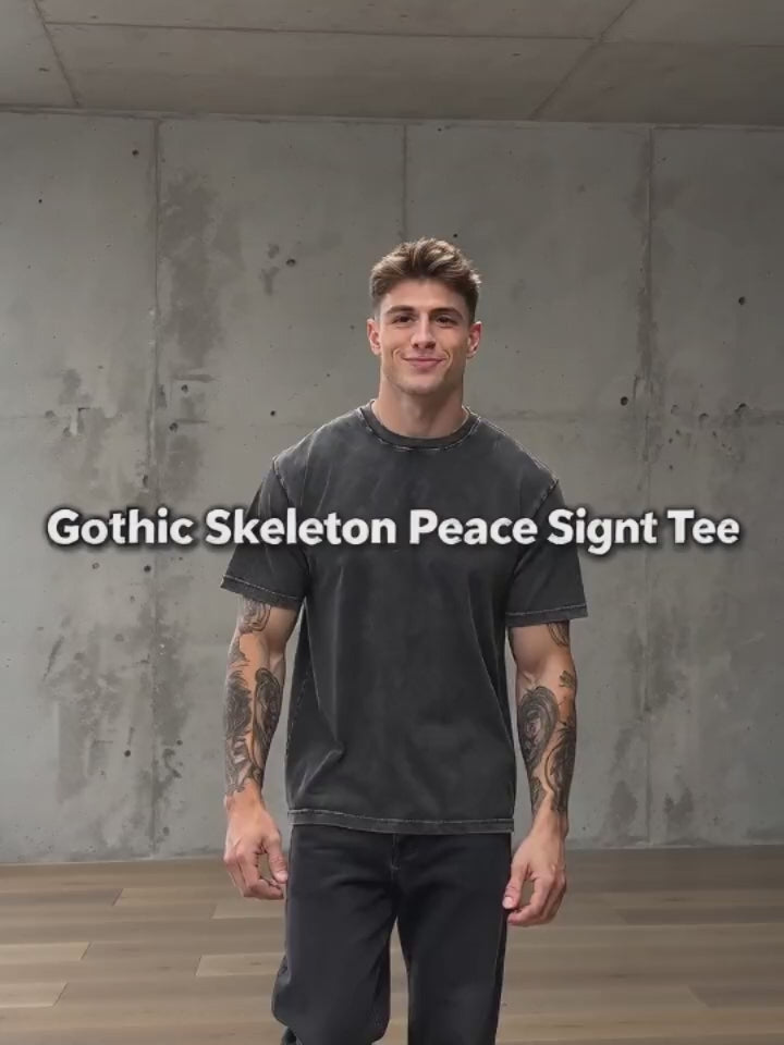 Gothic Skeleton Peace Sign Vintage Washed T-shirt
