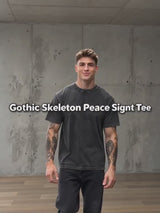 Gothic Skeleton Peace Sign Vintage Washed T-shirt