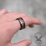 Forest Elk Wood Texture Stainless Steel Band Ring