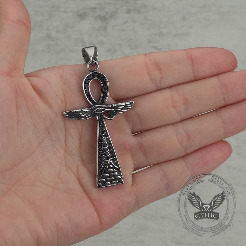 Vintage Cross Pyramid Horus Eye Stainless Steel Pendant