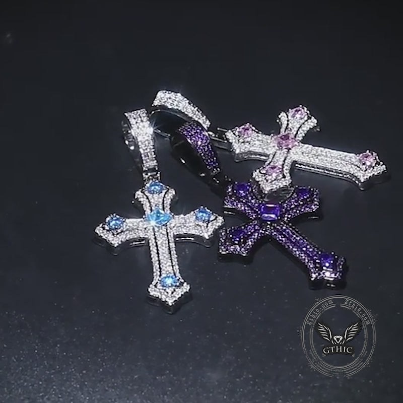 Hip Hop Cross Zircon Inlaid Copper Pendant