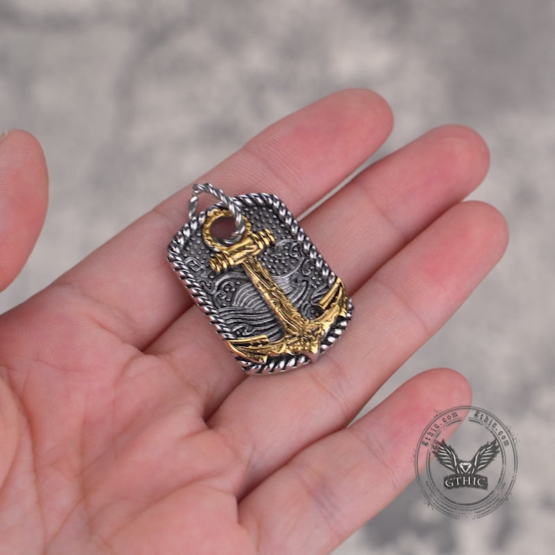 Vintage Wave Anchor Stainless Steel Pendant