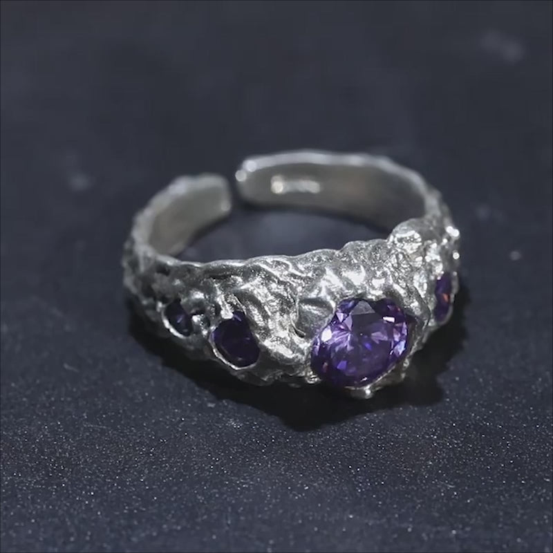 Irregular Lava Texture Sterling Silver Open Ring
