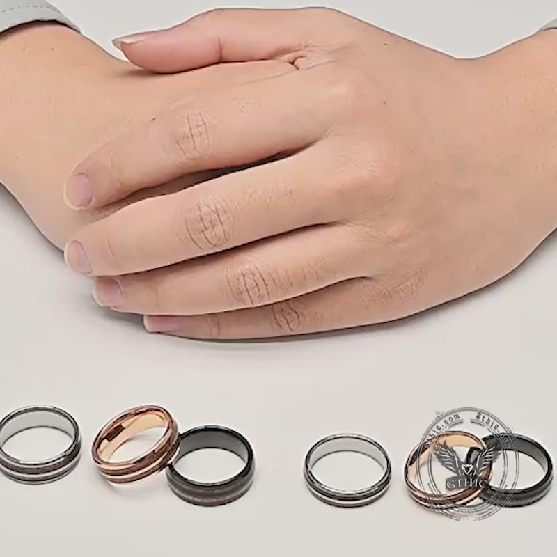 Simple Double-Layer Wood Grain Tungsten Steel Ring