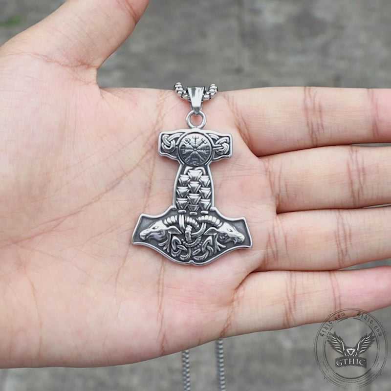 Pendentif Viking en acier inoxydable avec marteau de Thor et tête de chèvre