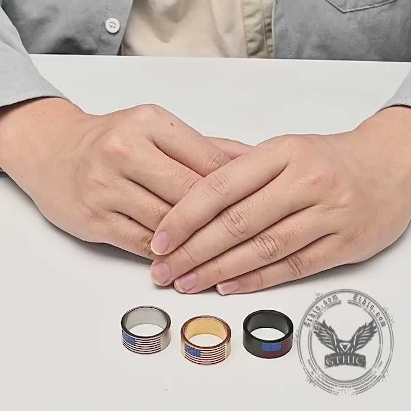 Punk American Flag Stainless Steel Band Ring