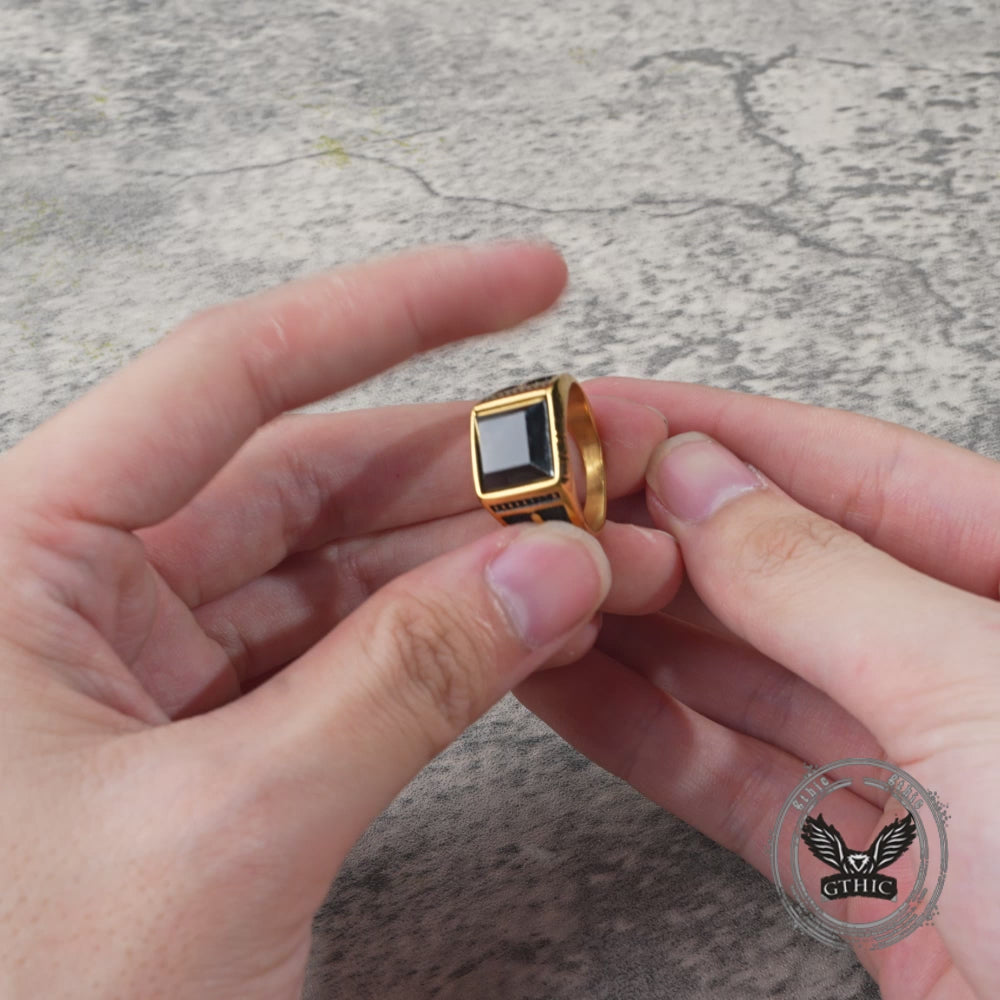 Classic Masonic Black Gem Stainless Steel Ring
