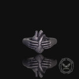Horror Hands Holding A Heart Sterling Silver Ring