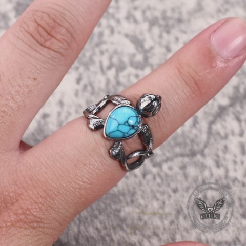 Vintage Indian Turtle Turquoise Stainless Steel Ring