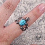 Vintage Indian Turtle Turquoise Stainless Steel Ring