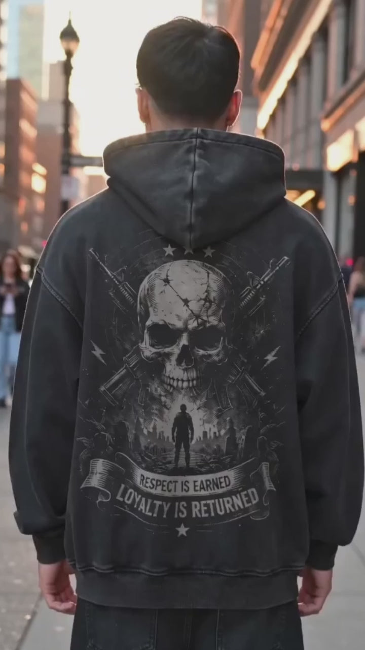 Skull Crossbones Rifle Washed Washed Cotton Hoodie