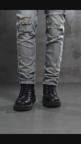 Pantalon Punk Homme en Coton Imprimé Crâne Patch
