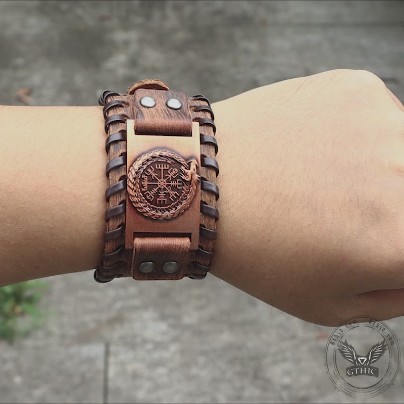 Ouroboros Vegvisir Wristband Leather Bracelet