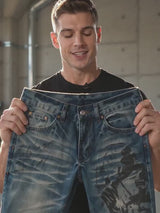 Vintage Printed Bootcut Biker Cotton Jeans