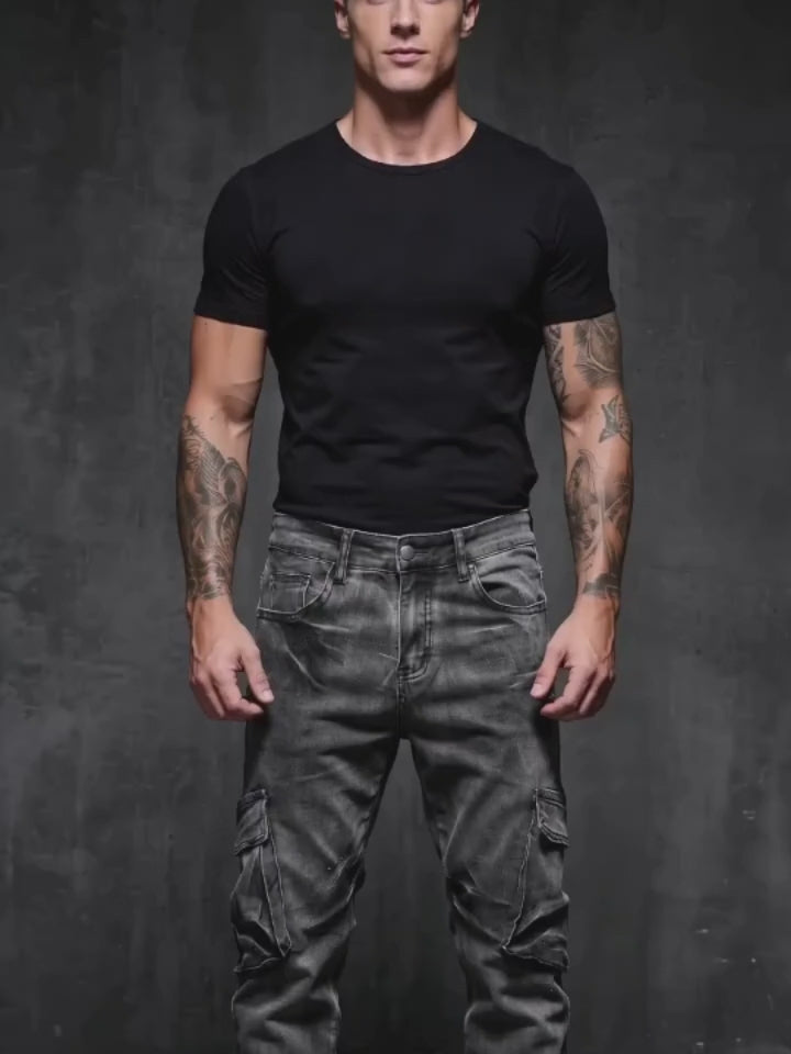 Street Vintage Multi-Pocket Cargo Denim Jeans