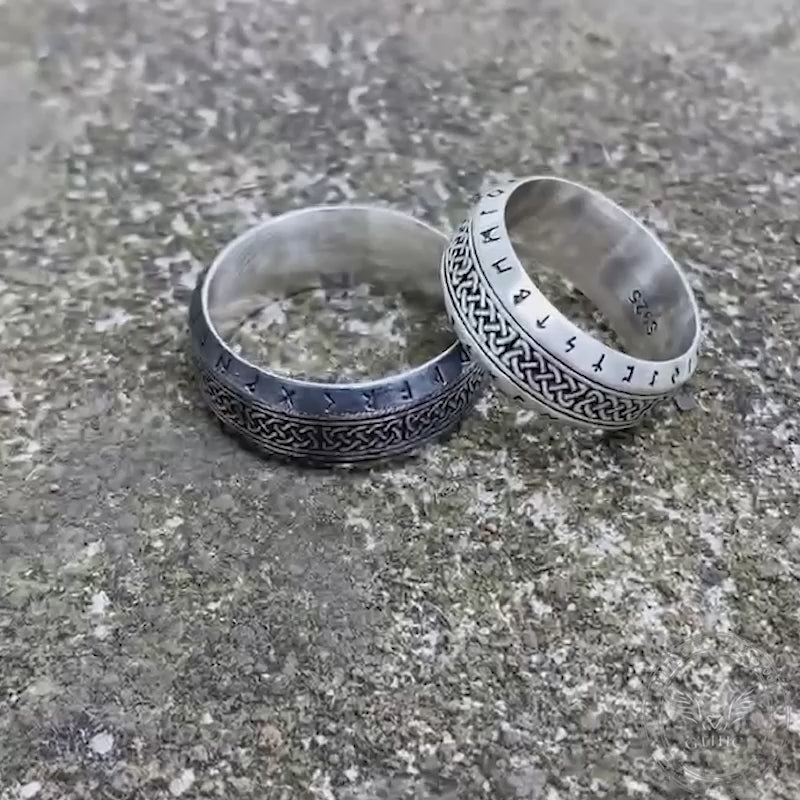 Bague viking en argent sterling avec nœud celtique et runes nordiques