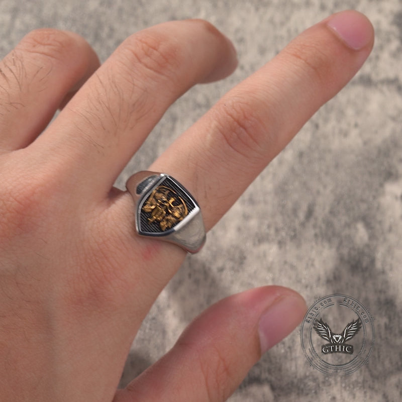 Simple Angel Wings Ares Shield Stainless Steel Ring