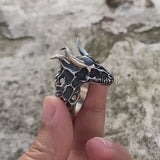 Devil Dragon Skull Sterling Silver Ring
