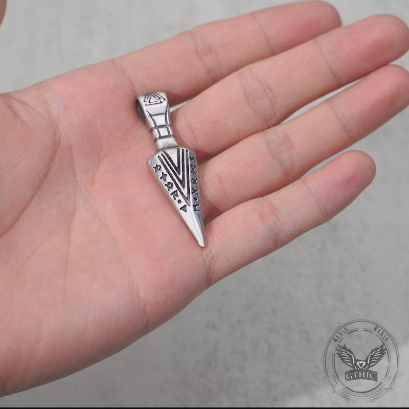 Viking Runes Spear Head Stainless Steel Pendant