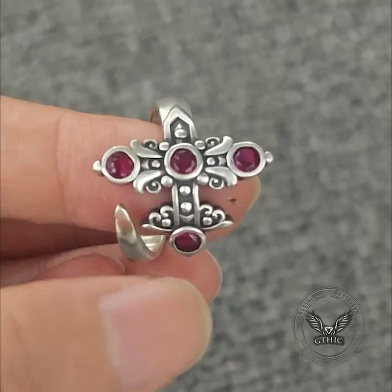 Gothic Curved Sword Sterling Silver Gem Ring
