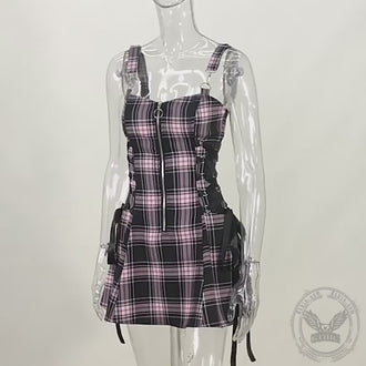 Plaid Zipper Polyester Cami Dress