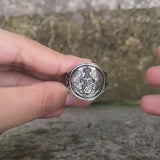 Viking Ravens Valknut Symbols Sterling Silver Ring