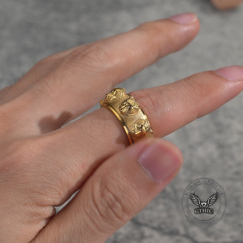 Punk Tiger Head Stainless Steel Spinner Ring