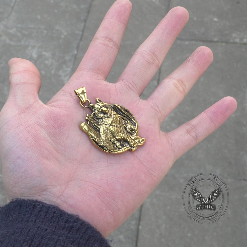 Vintage Nordic Viking Wolf Head Stainless Steel Pendant Necklace