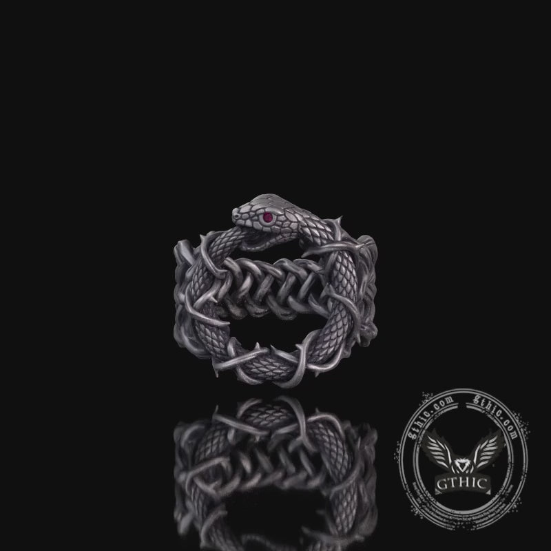 Gothic Thorn Gem Ouroboros Sterling Silver Ring