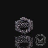 Gothic Thorn Gem Ouroboros Sterling Silver Ring