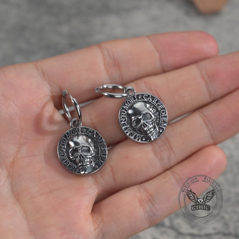 Carpe Diem Skull Stainless Steel Earrings