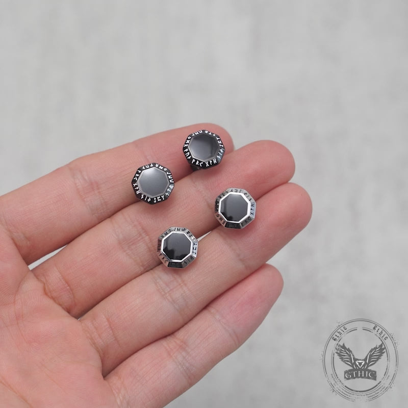 Viking Runes Octagon Stainless Steel Stud Earrings | Gthic.com