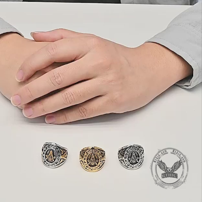 Retro Masonic Symbol Stainless Steel Ring
