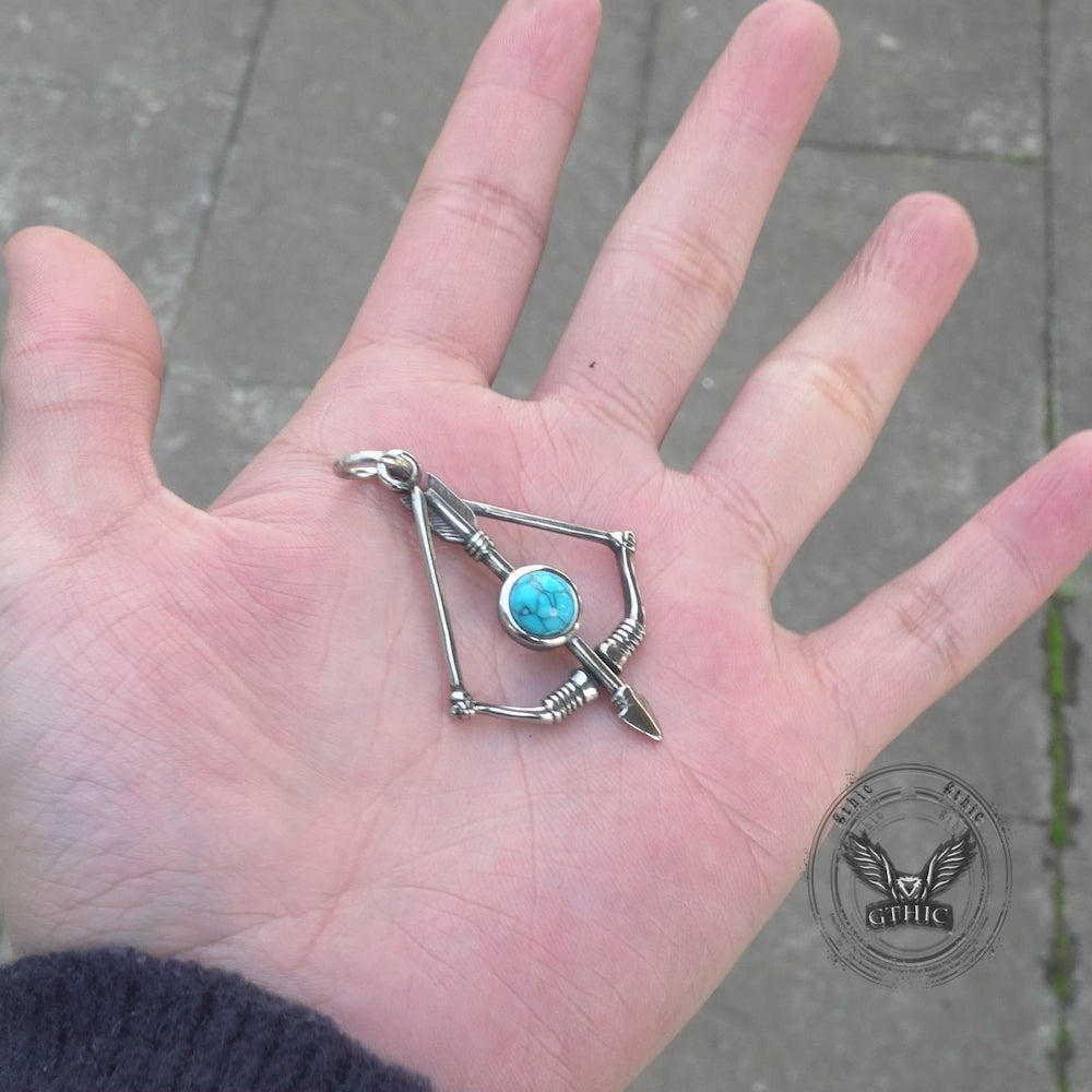 Vintage Turquoise Bow And Arrow Stainless Steel Necklace