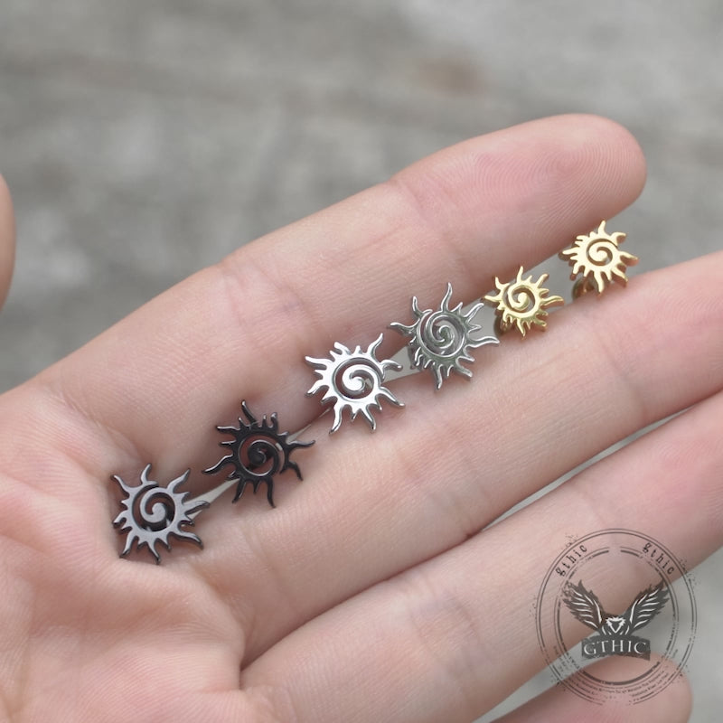 Simple Sun Pattern Stainless Steel Stud Earrings | Gthic.com